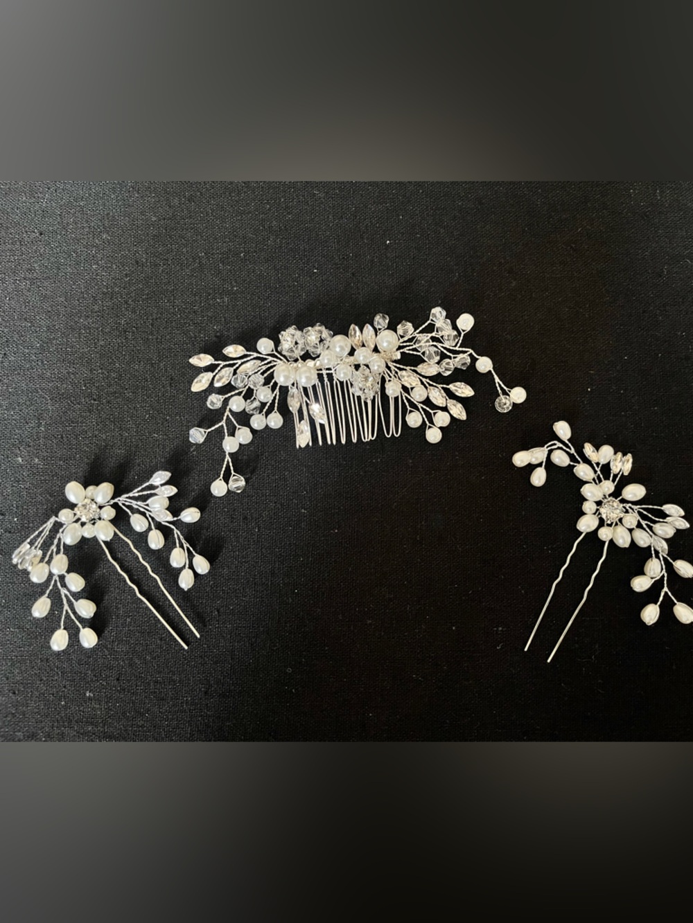 Pearl & Crystal Bridal Hair Comb and Pins Set - White